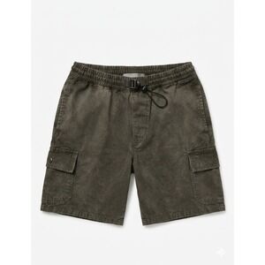 ASOS DESIGN Mens Cargo Shorts XS Olive Green Washed Canvas Elastic Toggle Waist
